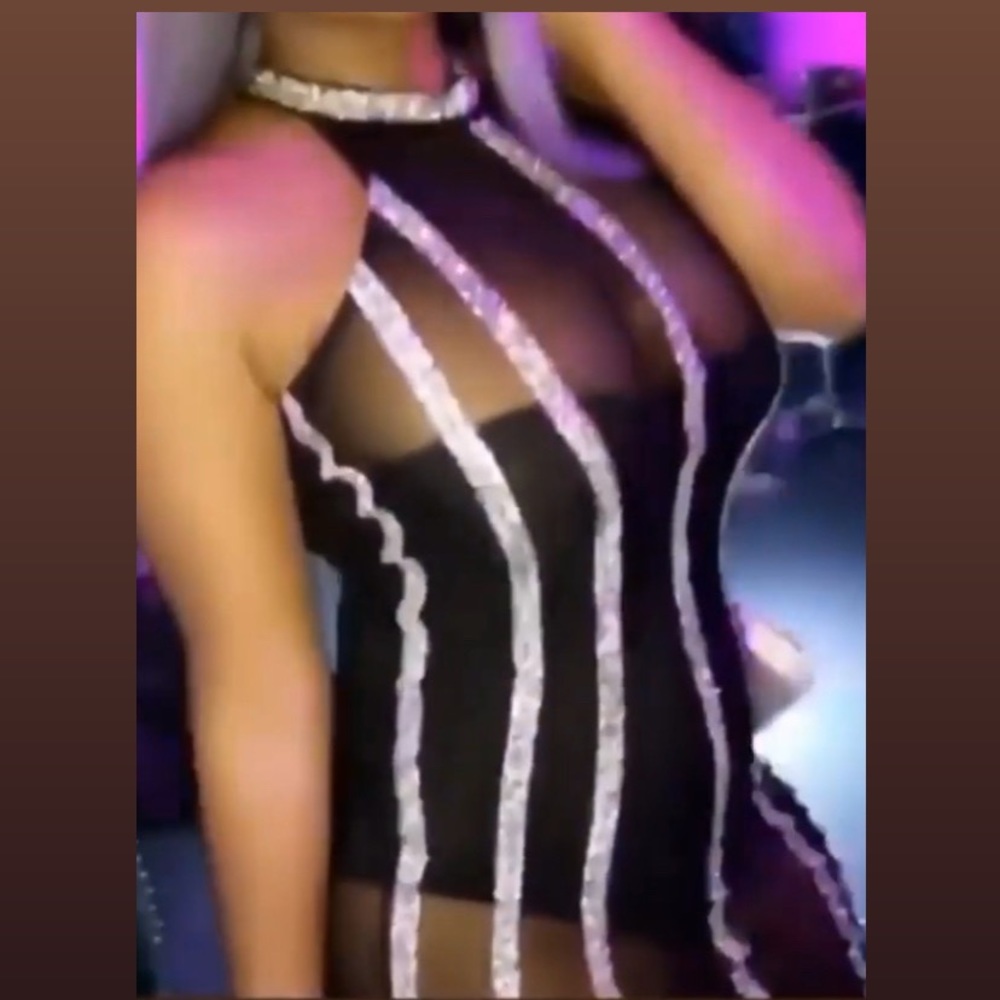 Black mesh , sparkle dress.